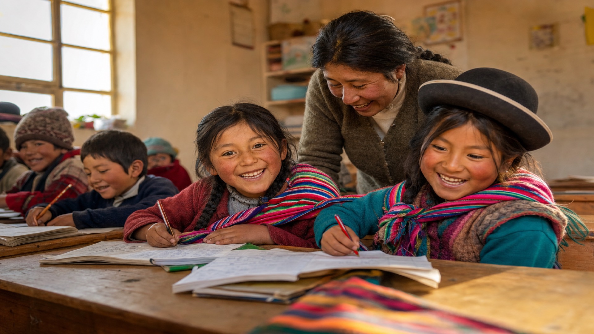 Niños bolivianos estudiando con la Fundación Amistad
